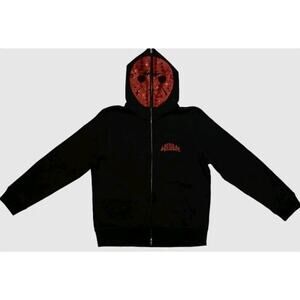 Splurge On X Black Hoodie – Red Rhinestone Hockey Mask – Rare Anime S EUC